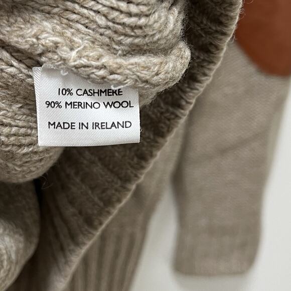 Inis Meain Mens Wool Cashmere Full Zip Sweater Size S Tan Patch Elbows Ireland - Picture 7 of 7